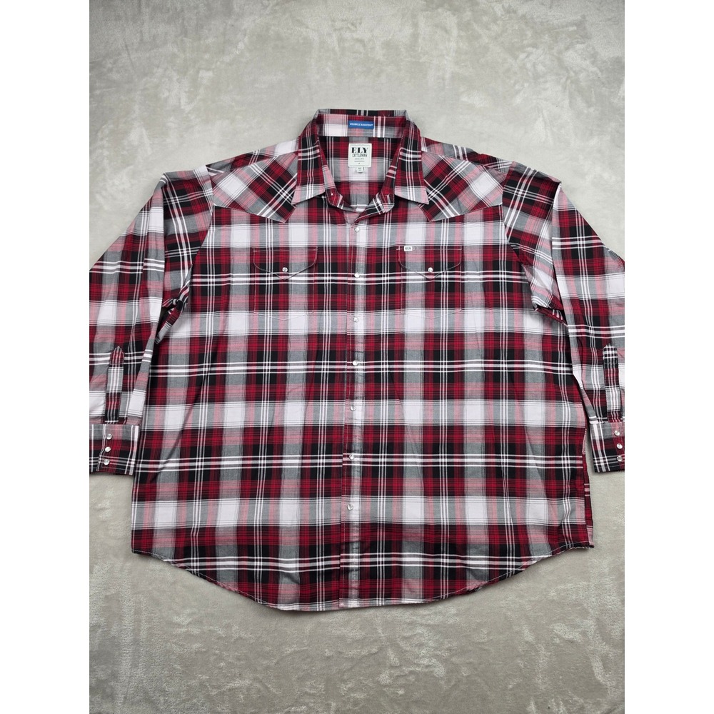 Ely Cattleman Western Shirt Mens 4X Red‎ Plaid Pearl Snap Wrinkle Resistant